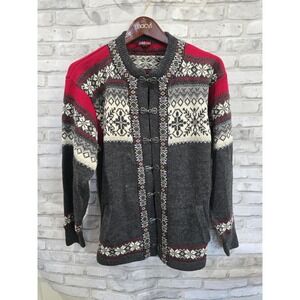 Nordic Fair Isle 100% Pure Wool Snowflake Cardigan Unisex Sweater Clip Closure